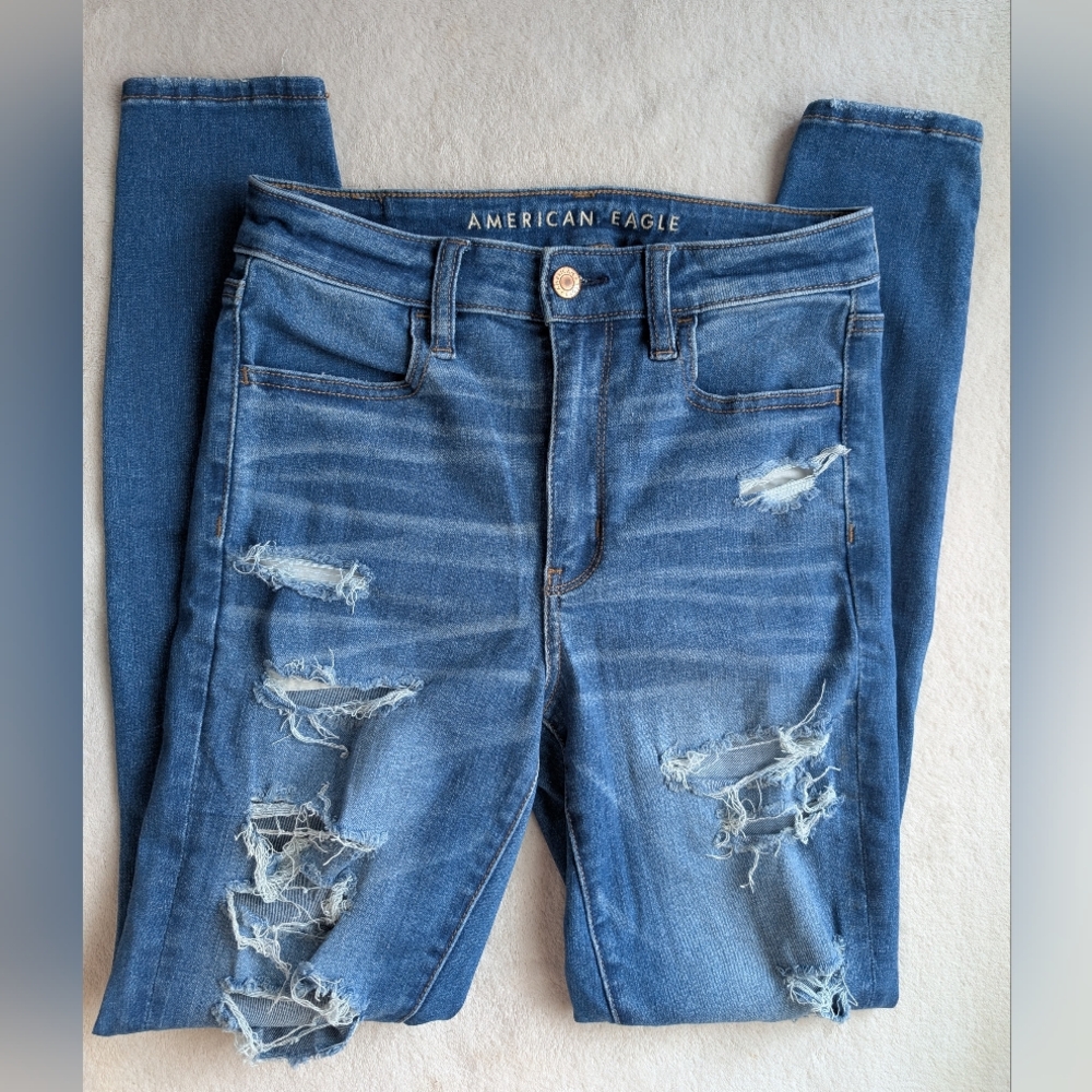 American Eagle Outfitters Women's Ripped Blue Skinny Jeans